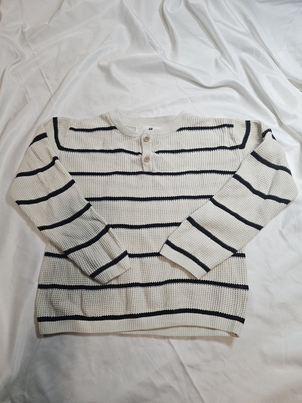 H&M Cream Knit Long Sleeve Tee with Black Stripes